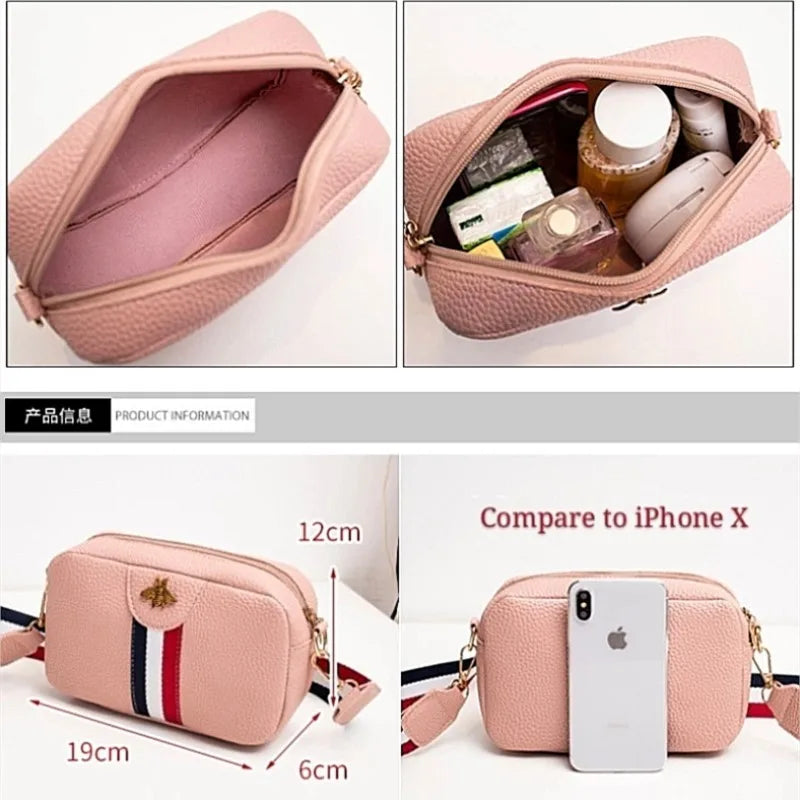 Women's Bee Shoulder/Crossbody Bag Leather Phone Bags Stripe Zipper