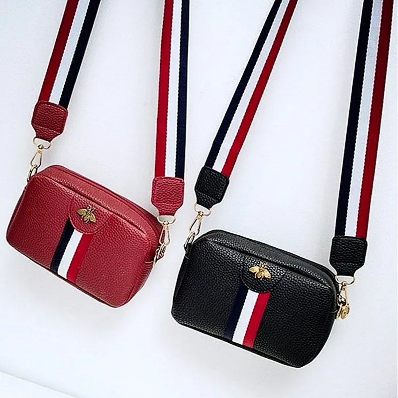 Women's Bee Shoulder/Crossbody Bag Leather Phone Bags Stripe Zipper