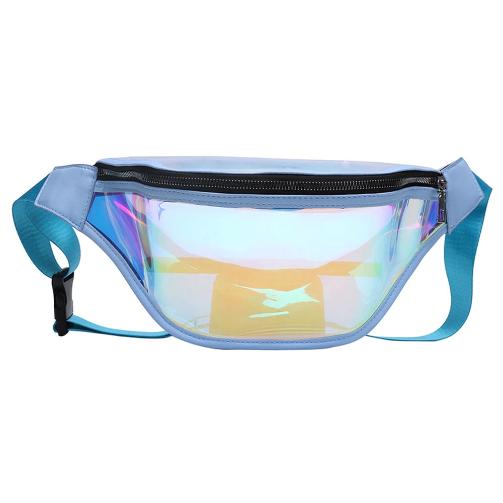 Laser Holographic Women's Belt Bag Transparent Zipper Closure