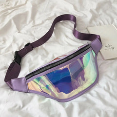 Laser Holographic Women's Belt Bag Transparent Zipper Closure