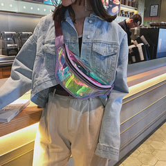 Laser Holographic Women's Belt Bag Transparent Zipper Closure