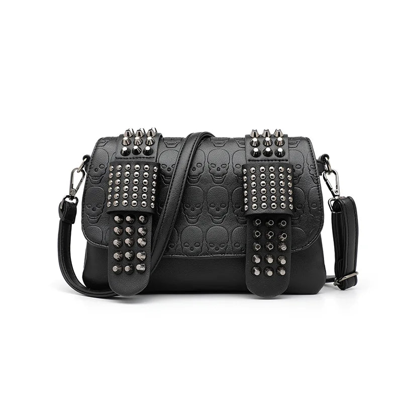 Women's Vintage Leather Messenger Bag Crossbody Skull Rivets Hand Shoulder Bag