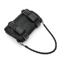 Women's Vintage Leather Messenger Bag Crossbody Skull Rivets Hand Shoulder Bag