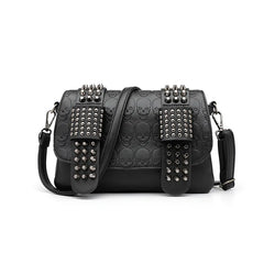 Women's Vintage Leather Messenger Bag Crossbody Skull Rivets Hand Shoulder Bag