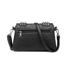 Women's Vintage Leather Messenger Bag Crossbody Skull Rivets Hand Shoulder Bag
