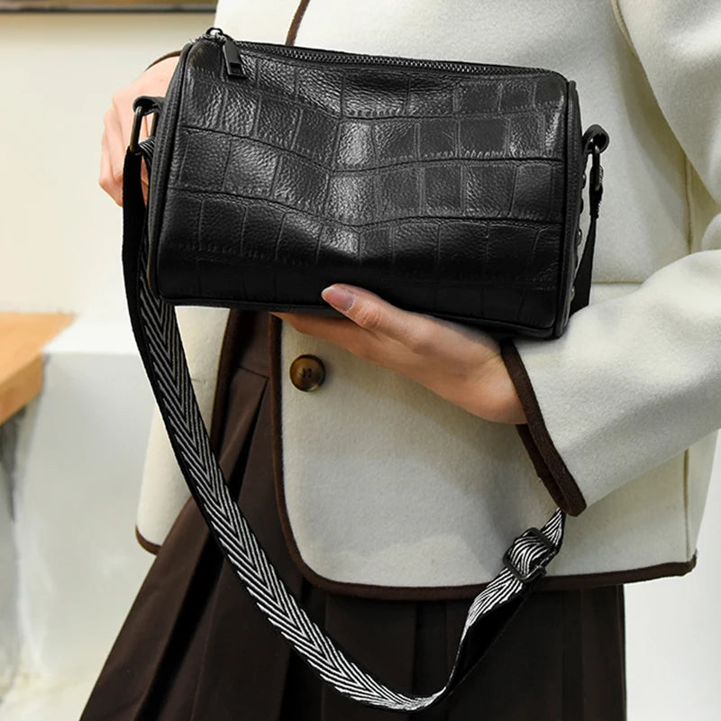 Plaid Shoulder Bag Soft Leather Crossbody Handbag for Women
