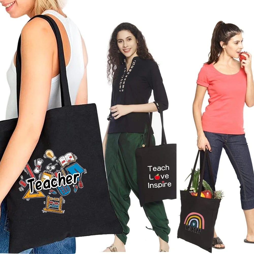 Teacher Pattern Canvas Shoulder Bag - Large-capacity Handbag