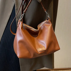 Women's Brown Leather Crossbody Bag Large Capacity Messenger Handbag