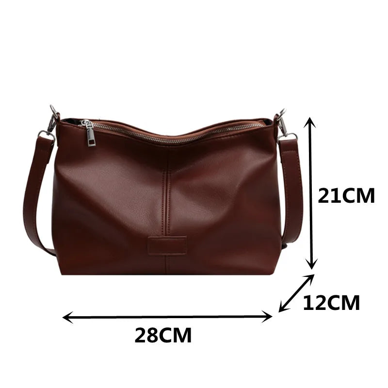 Women's Brown Leather Crossbody Bag Large Capacity Messenger Handbag