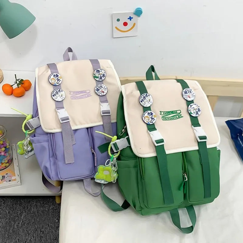 Women's Canvas Backpack Student Bag Large Capacity Contrast Bag
