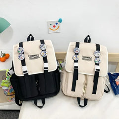 Women's Canvas Backpack Student Bag Large Capacity Contrast Bag