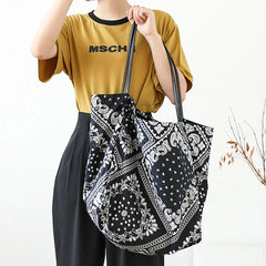 Women's Canvas Bag Stitching Pattern Handbag Large Capacity