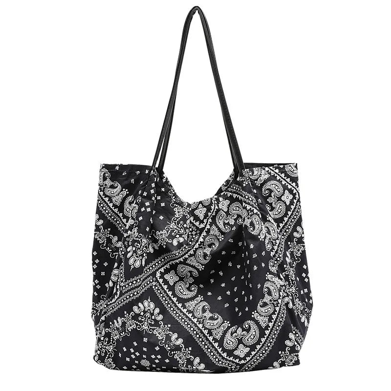 Women's Canvas Bag Stitching Pattern Handbag Large Capacity