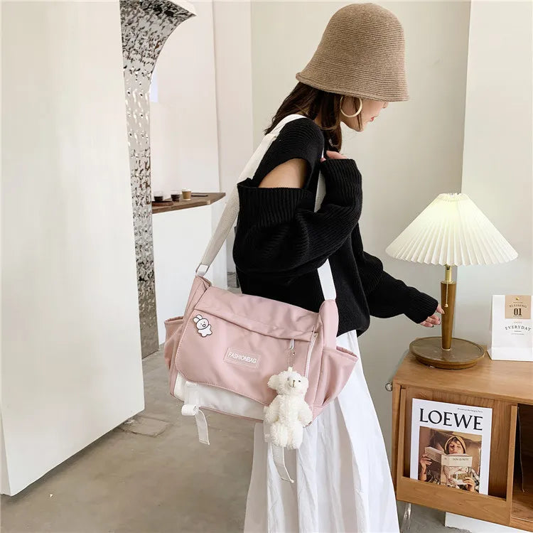 Japanese Harajuku Style Canvas Messenger Bag for Women