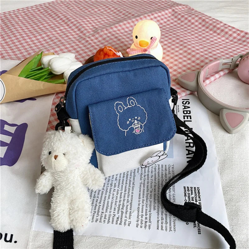 Women's Canvas Shoulder Bag Ins Contrast Student Messenger Small
