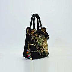 Women's Canvas Embroidered Peacock Vintage Handbag Shoulder Bags