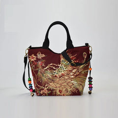 Women's Canvas Embroidered Peacock Vintage Handbag Shoulder Bags