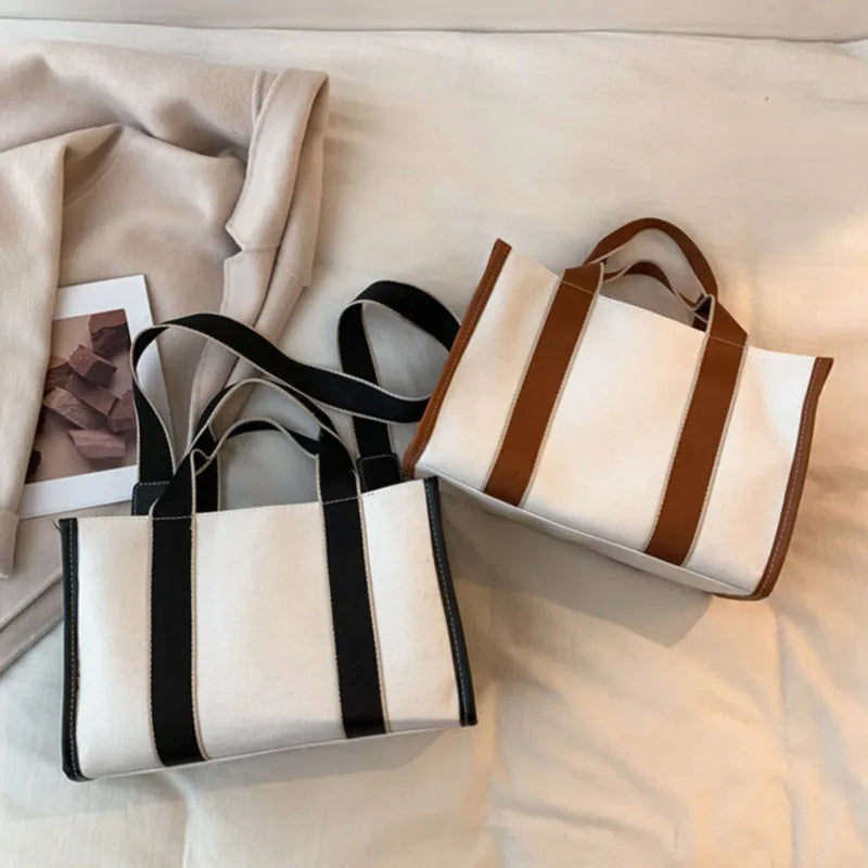 Women's Canvas Shoulder Bag Large Shopper Bags with Crossbody Bag