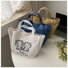 Women's Canvas Handbag Large Capacity Animal Picture Shoulder Bag Purse