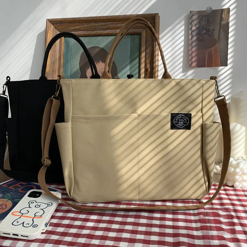 Women's Canvas Shoulder Bag Crossbody Handbag Large Capacity Zipper Casual Tote