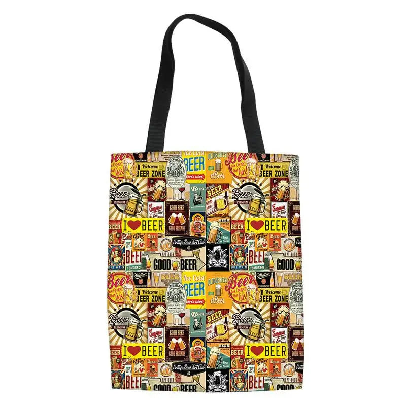 Women's Canvas Shoulder Bags British Style Ladies Folding Shopping Bag