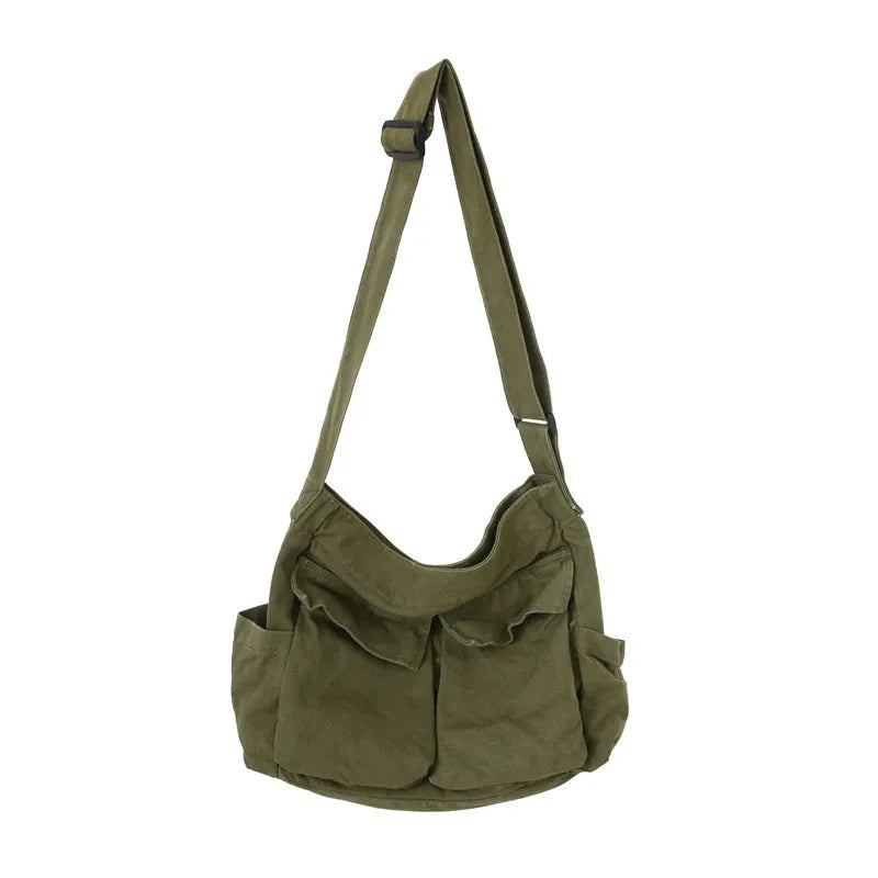 Women's Canvas Shoulder Bags Casual Tote Large Capacity Solid Crossbody Bag