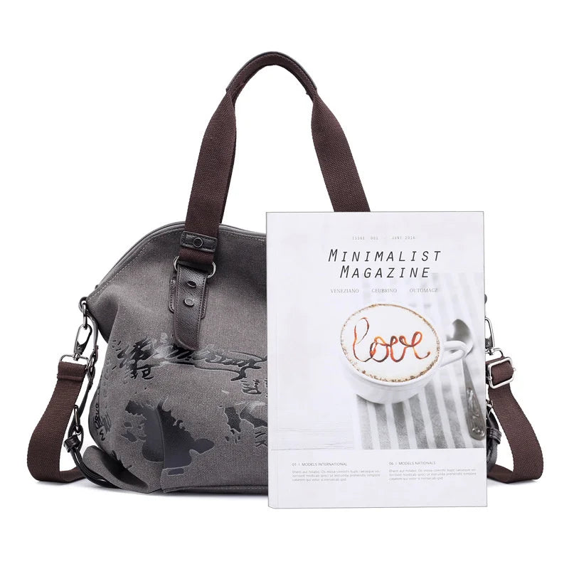 Vintage Graffiti Print Canvas Shoulder Bag