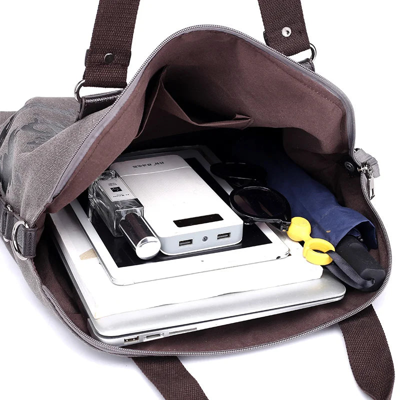 Vintage Graffiti Print Canvas Shoulder Bag