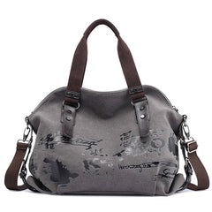 Vintage Graffiti Print Canvas Shoulder Bag