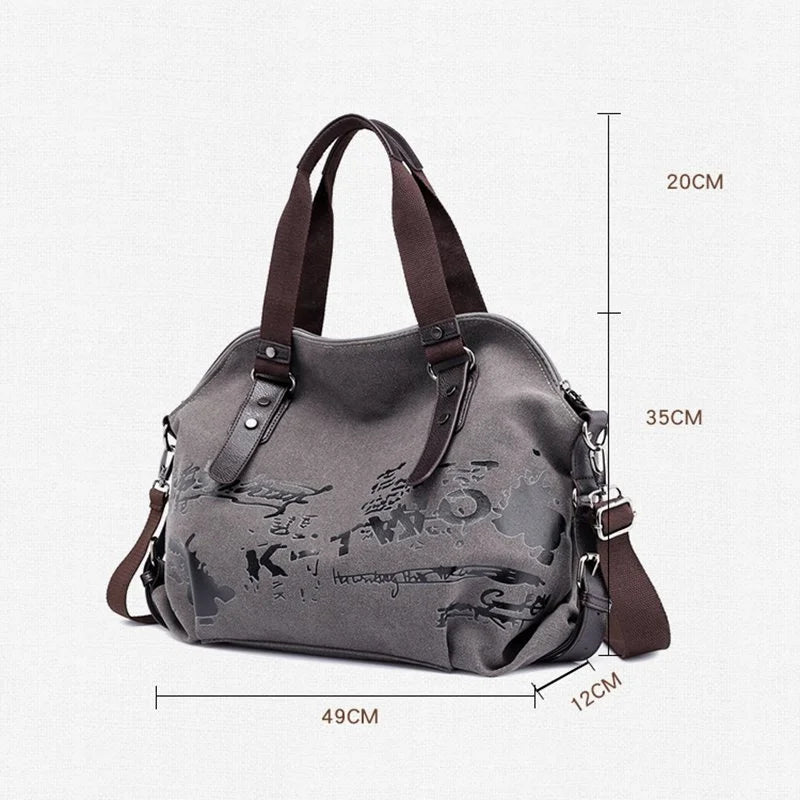 Vintage Graffiti Print Canvas Shoulder Bag