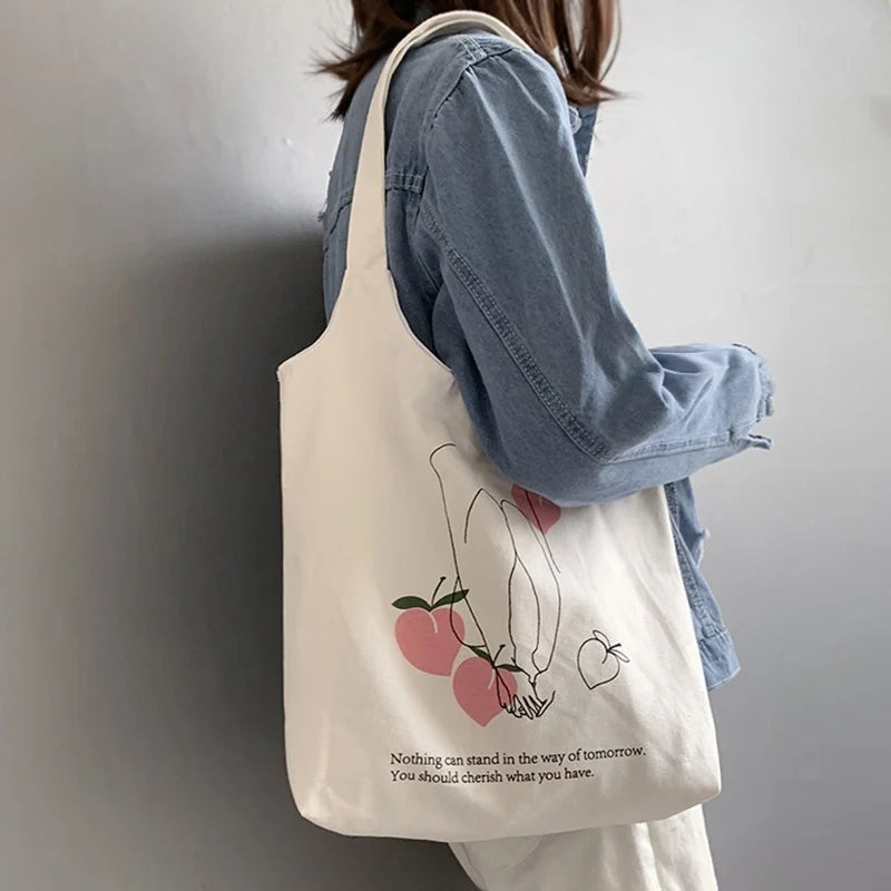 Women's Canvas Shoulder Tote Bag Large Capacity Cotton Cloth Shopping Bags