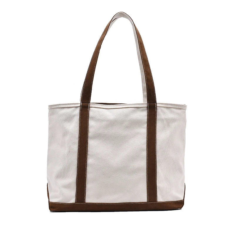 Canvas Striped Handbag Large Capacity Single Shoulder Bag For Female