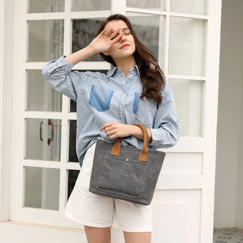 Vintage Canvas Tote Handbag Casual Shoulder Work Bag