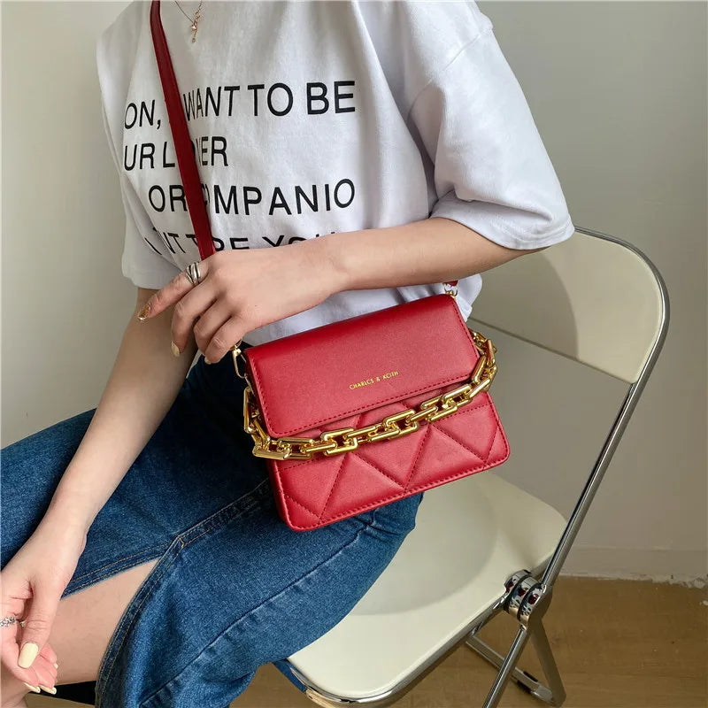 Embroidered Thread Rhombus Shoulder Bag Chain Lady Bag