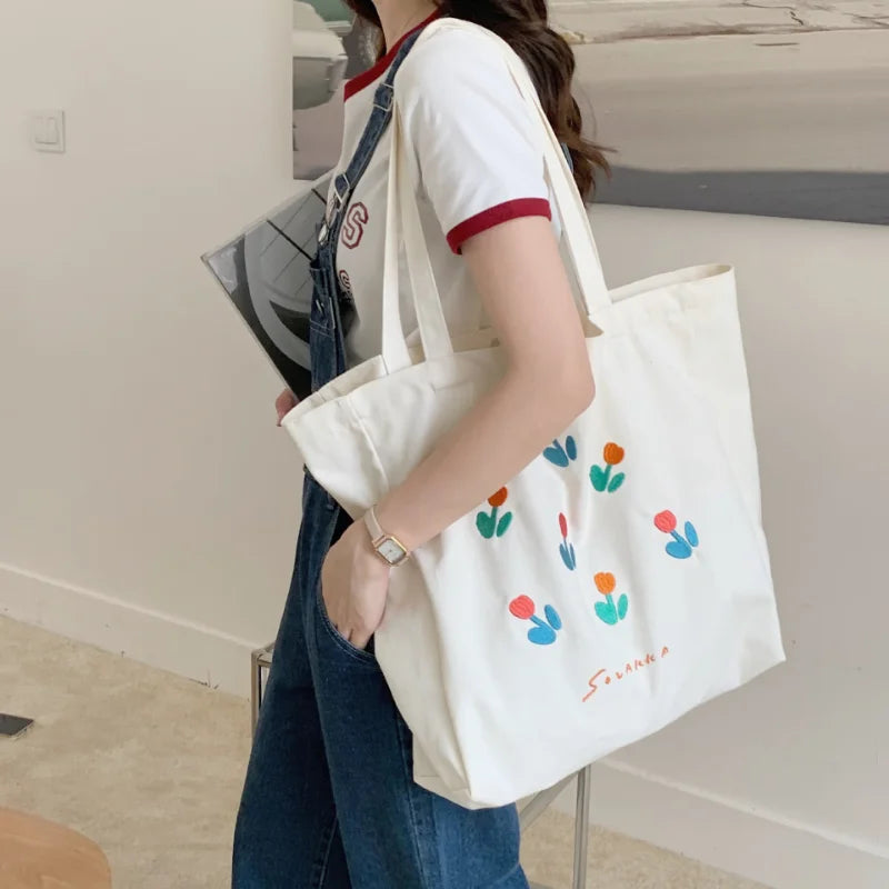 Casual Print Handbag Canvas Shoulder Bag Large Capacity Tote