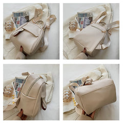 Women's Casual Small Backpack Pu Leather Backpack Large Capacity Solid School Ba