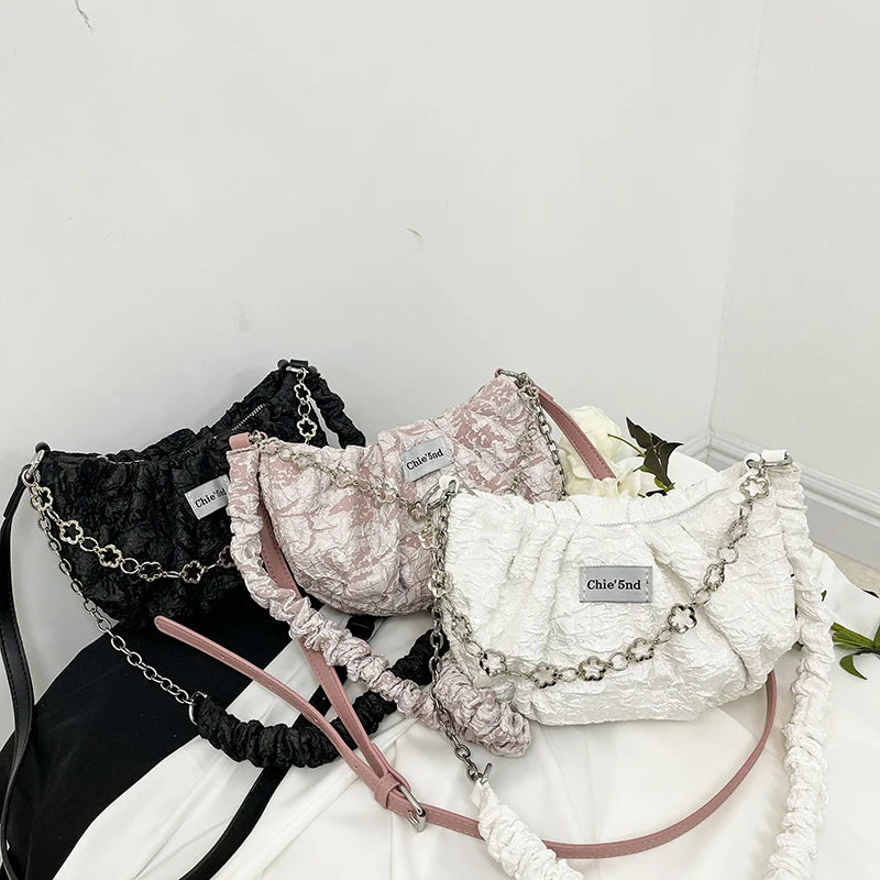 Women's Chain Shoulder Bag Half Moon Casual Tote Cross Body Messenger