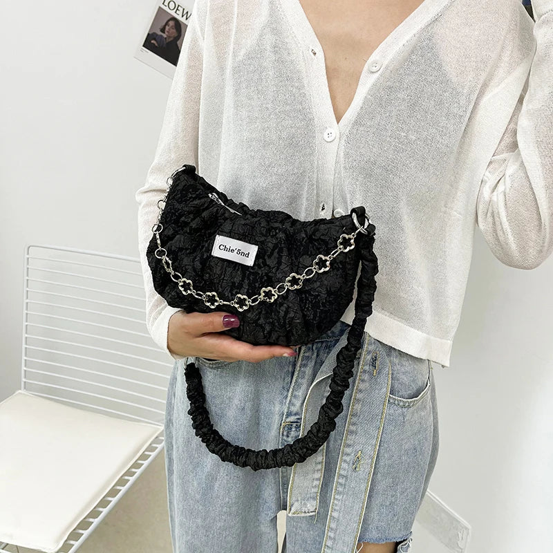 Women's Chain Shoulder Bag Half Moon Casual Tote Cross Body Messenger