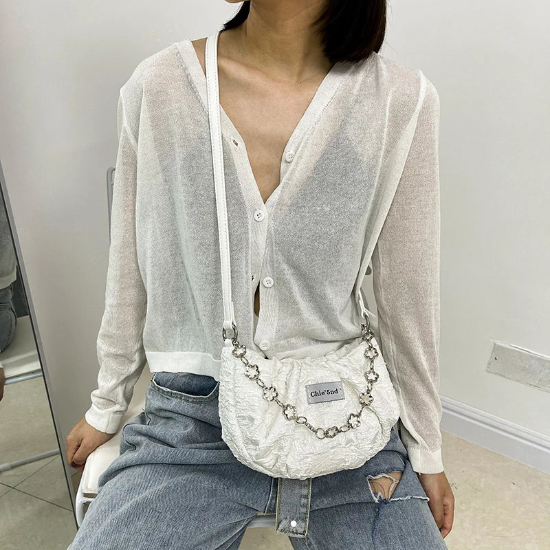Women's Chain Shoulder Bag Half Moon Casual Tote Cross Body Messenger
