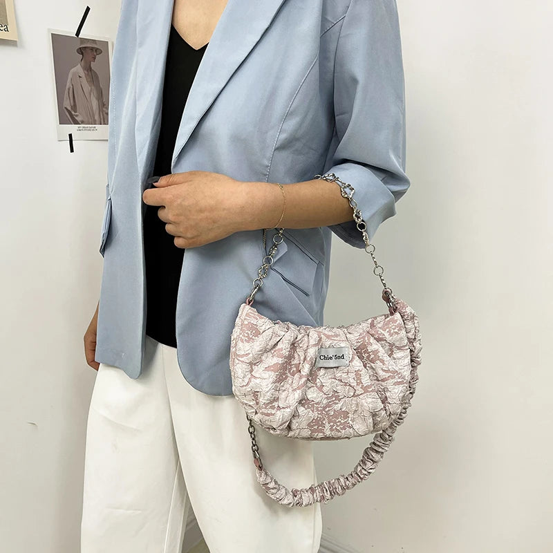 Women's Chain Shoulder Bag Half Moon Casual Tote Cross Body Messenger
