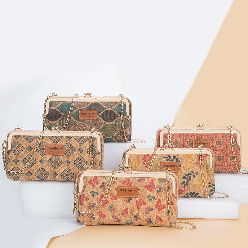 Women's Chain Shoulder Strap Bag Floral Cork Small Handbag
