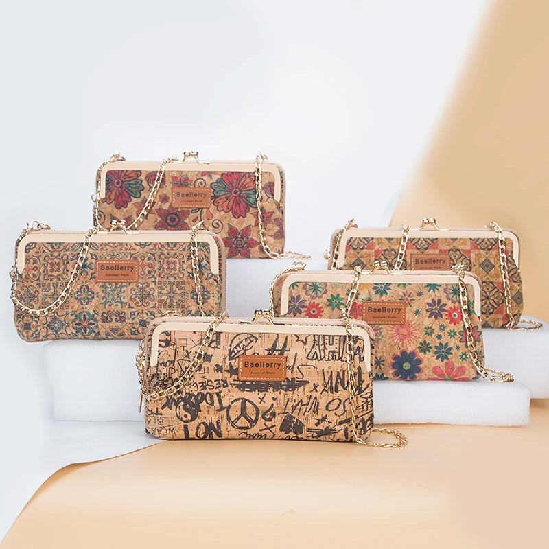 Women's Chain Shoulder Strap Bag Floral Cork Small Handbag