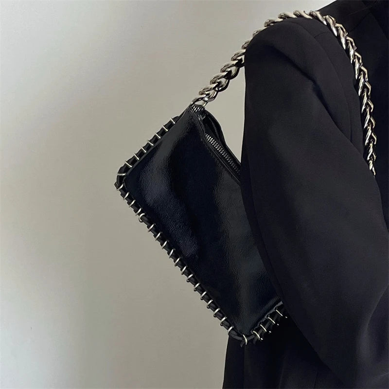 Women's Chain Underarm Shoulder Bag Glossy Patent Leather