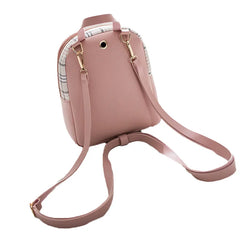 Women's Plaid Pattern PU Backpack Mini Rucksack Faux Leather Shoulder Bag
