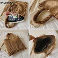 Women's Corduroy Shoulder Bag Large Capacity Portable Tote Bags