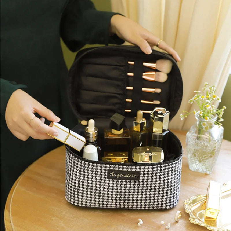 Women's Cosmetic Bags Houndstooth Portable Travel Storage Bag