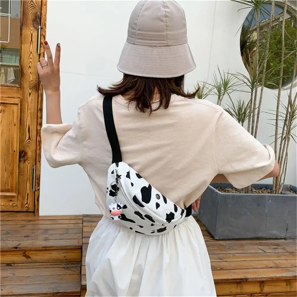 Women's Cow Grain Print Canvas Chest Bag Crossbody Bag