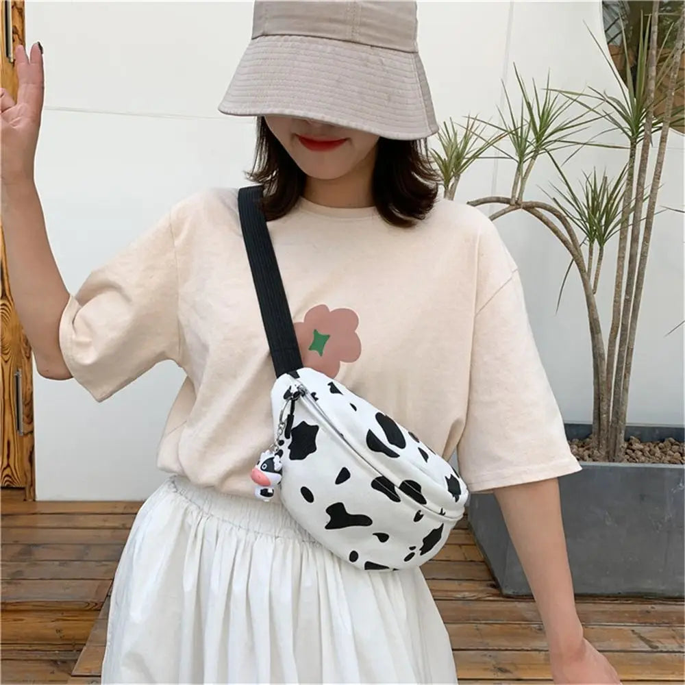 Women's Cow Grain Print Canvas Chest Bag Crossbody Bag