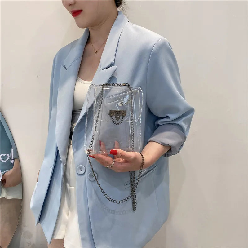Clear Transparent Women's Crossbody Bag Chain Mini Purse Phone Pouch