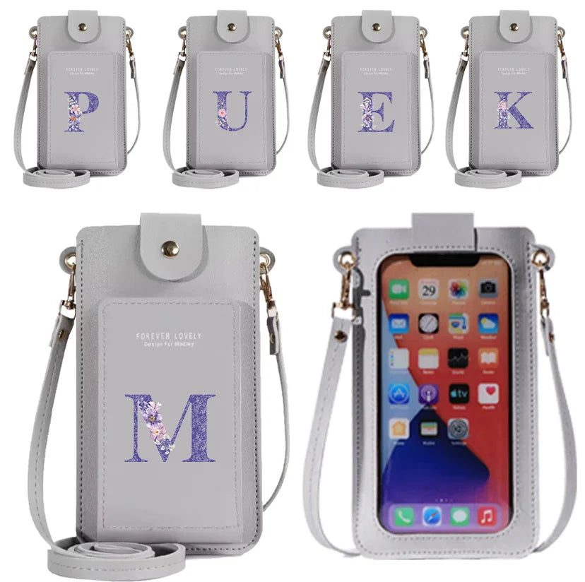 Purple Flower Print Crossbody Shoulder Bag Waterproof Wallet
